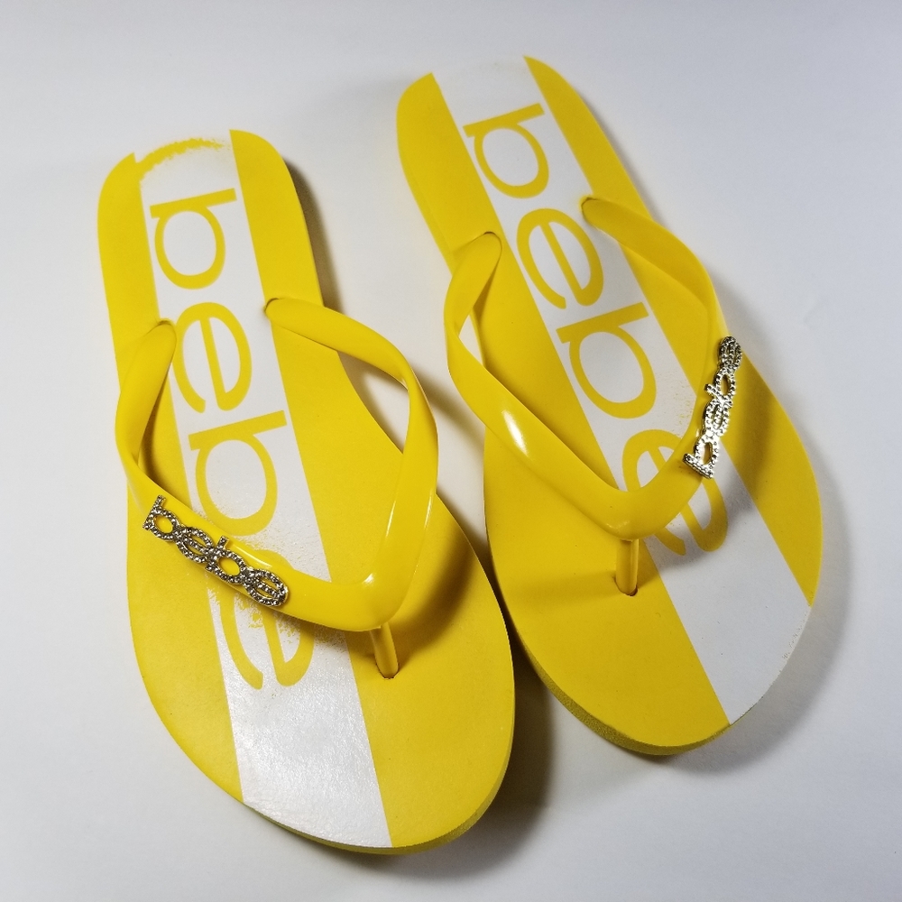 Bebe  flip flops yellow slightly used size4-5